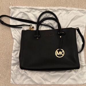 Michael Kors Black Satchel Bag with Gold Accents